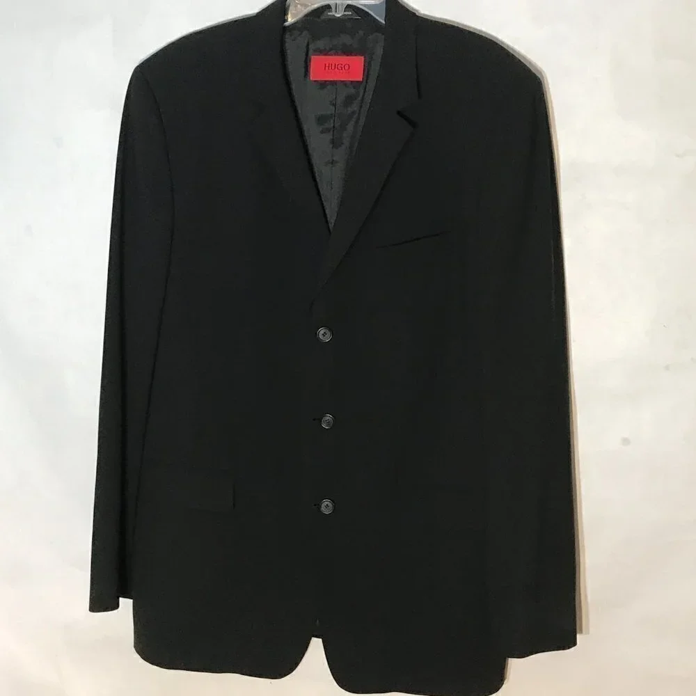 Hugo Boss Black Sport Coat Jacket Blazer size 44L Suit Designer 3 Button WooL - Picture 2 of 12